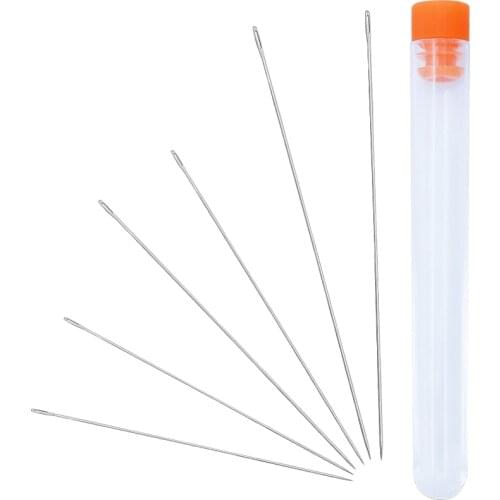 LMDZ 6PCS Blind Stainless Sewing Needles Household Long Sewing Needles Large Eye Needles Hand Sewing Set with Bottle