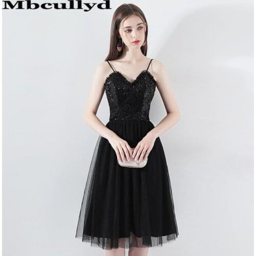 Mbcullyd 2020 Elegant Tulle Sleeveless Short Prom Dresses Little Black Sequined Prom Gown Gala Vestido de festa New Cheap Sale
