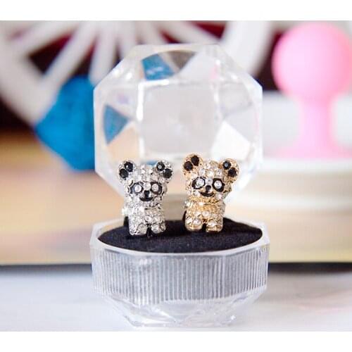Fashion Simple Lovely Cute Panda with Diamond Dust Plug for Iphone for Andriod and All 3.5mm Headphone Hole