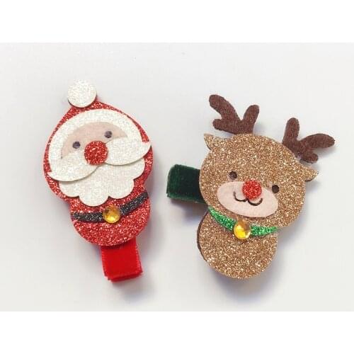 10pcs Fashion Cute Glitter Santa Hairpins Felt Reindeer Hair Clips Princess Xmas New Year Party Headwear Girls Hair Accessories