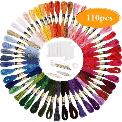 Sewing Kits 50Skeins Cross Stitch Thread Embroidery Thread Floss & 30pcs Floss Bobbins &30Pcs Embroidery Needles DIY Sewing Tool
