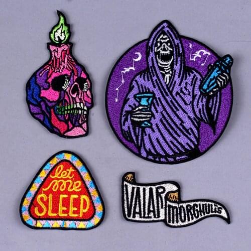 Pulaqi Grim Reaper Skull Patch For Clothes Hippie Biker Iron On Patches For Clothing Metal Bands Embroidered Stripes Badges F