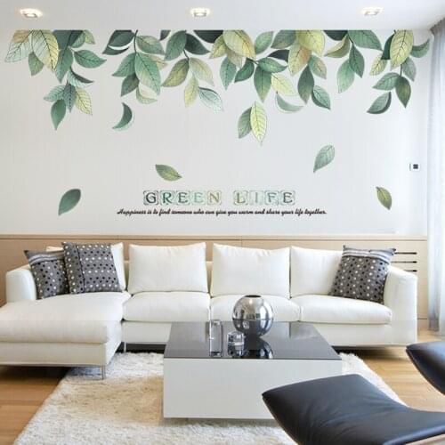 Nordic Green Leaves Wall Stickers Living Room Bedroom Wall Decoration Sofa Backdrop Wallpaper Home Decor