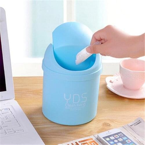 Mini Waste Bin Desktop Home Garbage Basket Table Trash Can Swing with Lid Creative Office Household