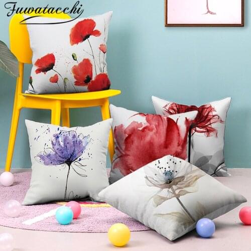 Fuwatacchi Ink Painting Pattern Gift Pillow Covers Lovely Flower Cushion Cover for Home Sofa Decorative Throw Pillowcase 45*45cm