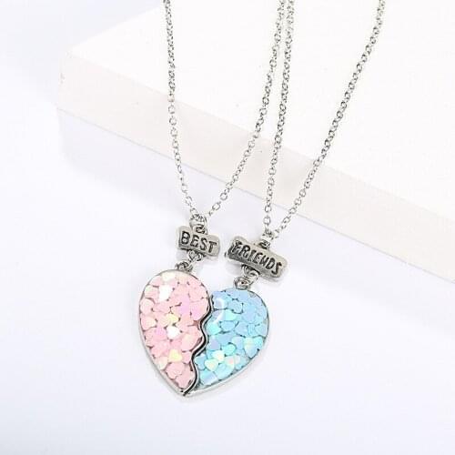 2PCS Necklace Epoxy Cartoon Alloy New Sequins Love Heart-Shaped Good Friend Childrens Necklace Set Cute Sweet Accessories