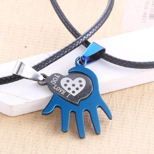 3 Colors Optional Romantic Lovers Palm Heart Shape Love You Necklace Stainless Steel Pendant Leather Necklace Friend Jewelry