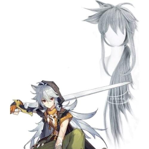 Takerlama Genshin Impact Lei Ze Cosplay Wig Long Grey Hair Synthetic Hairwear Halloween Carnival Party Props
