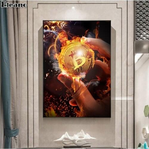 Flame Gold Coin Wall Art Canvas Print Luxury Home Decor Painting Abstract Art Poster Waterproof Ink Unframed Wall Prints