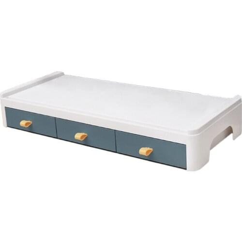 Computer Monitor Riser Laptop PC Stand Desktop Table Storage Organizer Shelf with 3 Drawers Heightening Rack Bracket