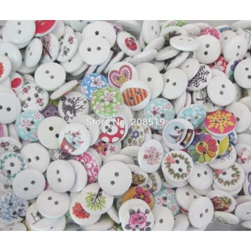 WBNNLL multicolors buttons for craft diy decoration randomly 15mm 200 pieces floral wooden button round shape