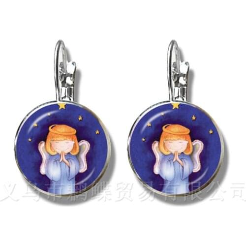 Lovely Romantic Christmas Angel Series Pattern 16mm Round Glass Cabochon Handmade Stud Earrings For Glamorous Xmas Gift