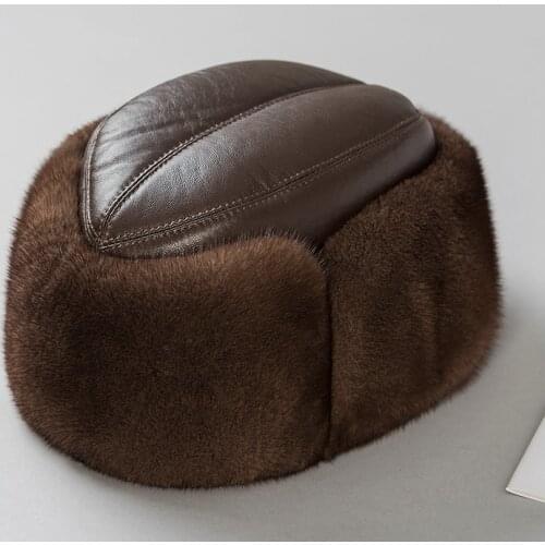 Free Shipping New Genuine Mink Fur hat Real fur cap Mens Mink fur hat Winter 2 colors Wholesale Retail OEM