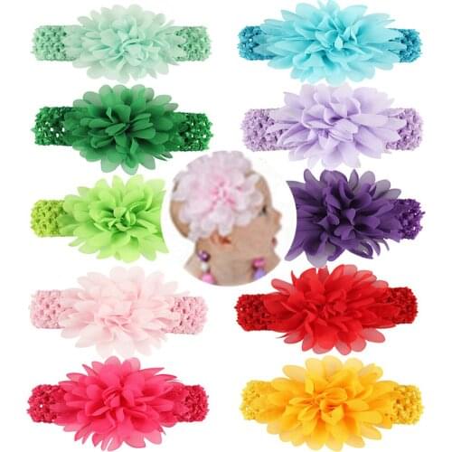 Chiffon Flower Knit Hairband Baby Flower Wide Headband Knot Head Wraps Soft Elastic Hair Bands Kids Turban Hair Accessories