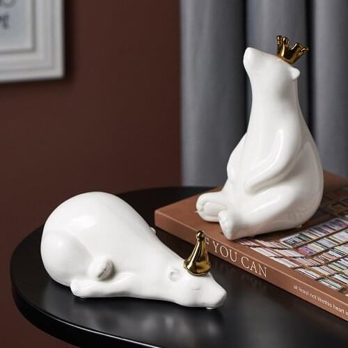 Nordic Home Decor Living Room Bedroom Decoration Ornaments Holiday Gifts Cute Polar Bear Sculpture desktop Ceramic Animal Statue