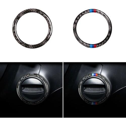 Car Styling Real Carbon Fiber Interior Engine Start Stop Push Button Ignition Key Ring Cover Trim For BMW 5 Series E60 E61 04-10