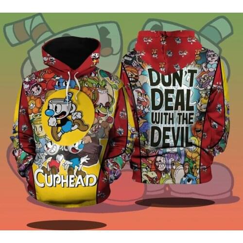 Cuphead Run Hoodie Cosplay Don't Deal With The Devil 3D Print Pullover Hoodies Sweatshirts Hooded Streetwear Tops