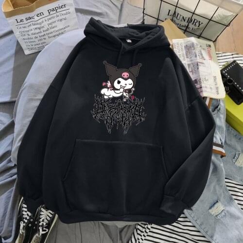 Gothic punk black hooded sweatshirt women ins female cartoon print student long sleeve o-neck dress Hood hoodie