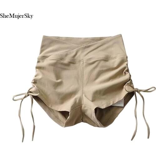 SheMujerSky Women Sexy Solid Color Elastic Shorts 2020 Drawstring Bandage Slim Shorts