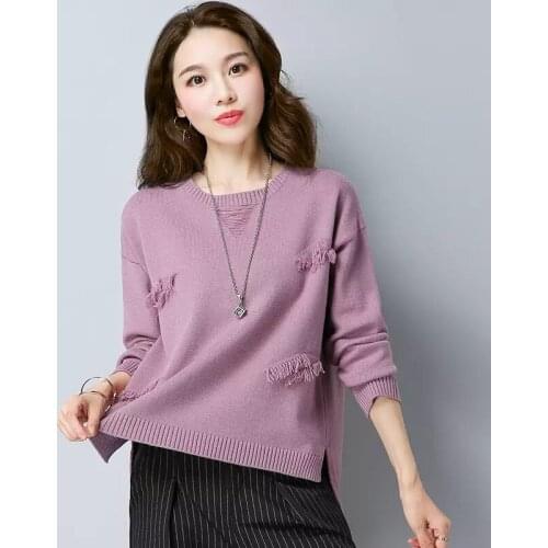 Women Casual Knitted Pullover Sweater O-neck Split All-match Blouse Ladies Korean Version Of Solid Color Bottoming Shirt Autumn