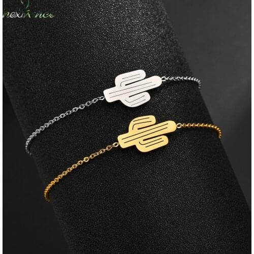 Nextvance Stainless Steel High Polished Cactus Bracelet For Women Girl Gold Color Lovers Engagement Jewelry Pulseira
