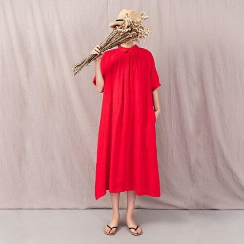 Linen baby collar loose original dress women 2021 summer new Dress long short sleeve dress