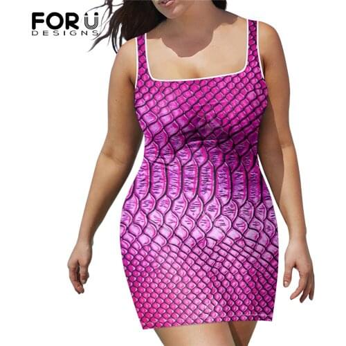 FORUDESIGNS Pink Luxury Snake Skin Print Women Casual Fashion Super Short Dress Sexy Tight Pencil Dress for Girl U Neck Sundress