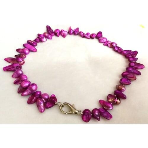 Woman jewelry necklace 8x18mm Purple baroque bead Natural SOUTH SEA SHELL PEARL NECKLACE Gift 17'' 42cm