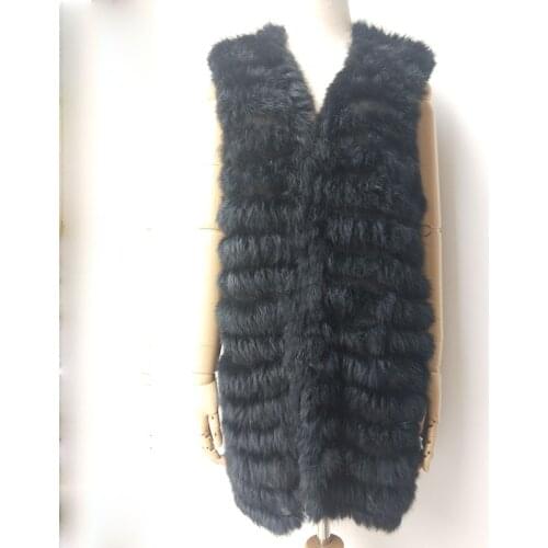 2020 Autumn Female Knitted Real Rabbit Fur Vest Fashion Women V-Neck Genuine Fur Gliet Sleeveless Ladies Outwear Casual