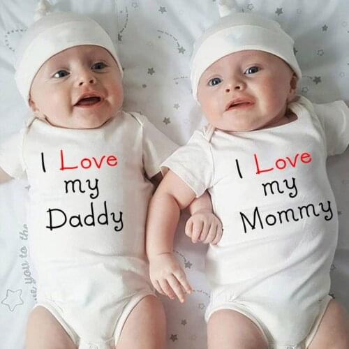 I Love My Daddy/mommy Baby Bodysuit White 100% Cotton Short Sleeve Newborn Toddler Jumpsuit Casual Twins Baby Clothes Romper