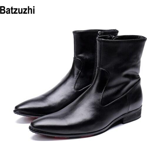 Batzuzhi Autumn Winter Boots Men Short Black Soft Leather Dress Boots Men zapatos de hombre Cowboy Safty Knight botas hombre, 12