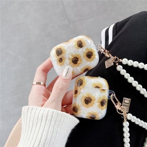For Airpods Case Luxury 3D Shell Sunflower Pearl Pendant Portable Cover For Airpods Airpods Pro Clear Silicone Cases IMD Cover