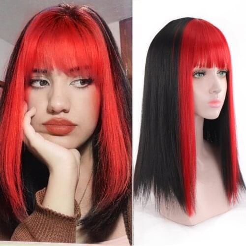 HOUYAN Long Straight Hair Fuchsia Womens Synthetic Wig High Temperature Resistant Fiber Bangs Natural Wig