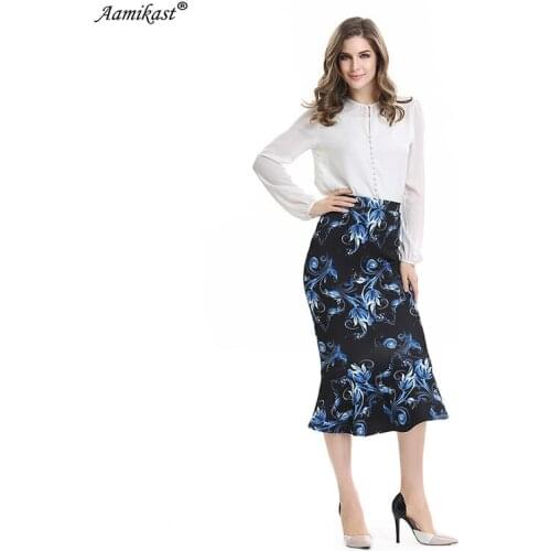 Women Trumpet Print Skirt New Fashion 2020 New Elegant Vintage Casual Wear To Work Party Evening Sexy Buttocks Summer robe