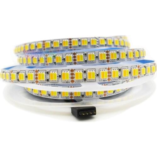 5M Double Color 2 in 1 LED Strip 12V SMD 5050 60LEDs/M 120leds/m CCT Flexible LED lamp Tape White+Warm white,White PCB