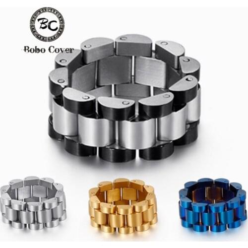 Hip hop Stainless Steel strap Finger Rings Men Women Gold Color Foldable Simple Punk Ring 10mm Width Mens Jewelry Drop shipping