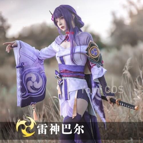 Game Genshin Impact Shogun Cosplay Costume Wigs Shoes Dress Party Outfit Uniform Women Halloween Carnival Costumes
