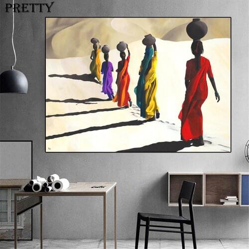 African Woman Walking In Desert Painting on Canvas Posters and Prints Scandinavian Painting Wall Picture for Living Room Decor