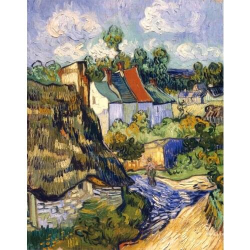 Landscape canvas paintings scenery masterpiece reproduction Vincent van Gogh Houses in Auvers Hillside Poster