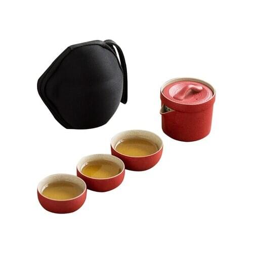 Ceramic Japanese Style Tea Set One Pot Three Cup Carrying Case Outdoor Ceramic Quick Cup Kungfu Black Tea Da Hong Pao Teaware