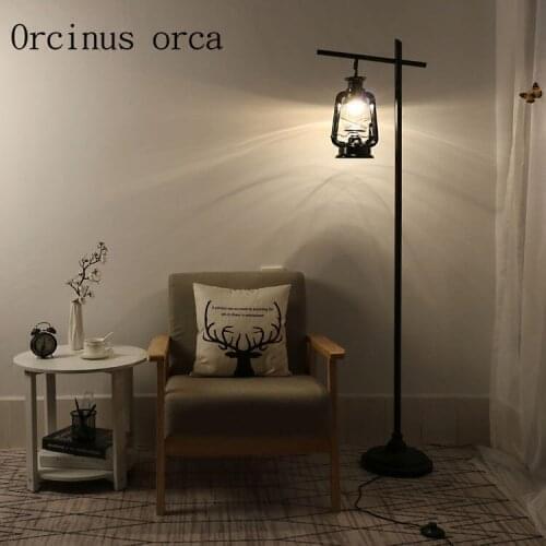 American style rural retro kerosene floor lamp living room bedside lamp Nordic Industrial Wind iron art LED floor lamp