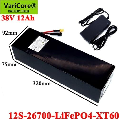 38V 12Ah 12S3P 26700 Lifepo4 Battery Pack with 30A Maximum 60A Balanced BMS for Electric Boat E-bike 38.4V Lawn mower+Charger