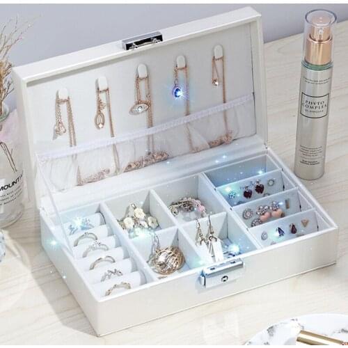 Leather Jewelry Organizer Ring Pendant Earrings Necklace Storage Box Women Jewelry Display Boxes Cosmetics Beauty Container Case