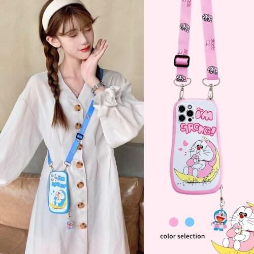 Crossbody Lanyard Cat Ears Cartoon Doreamon Case For Iphone 11 12 Pro Max 8 plus X XS XR XSMAX for Huawei Mate 30 40 PRO P40
