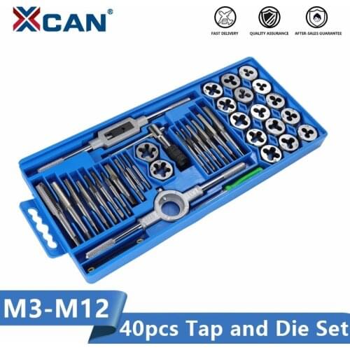 XCAN Tap Die Set 40pcs M3-M12 Metric Thread Screw Tap Wrench Die Hand Threading Tools