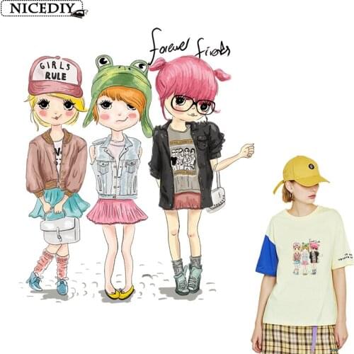 Nicediy Best Friends Patches Iron on transfers For Clothes Cartoon Cute Girls Patches Applique On Clothing Washable Badge Decor