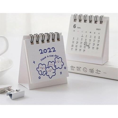 2022 Mini Cute Desk Calendar Kawaii Cartoon Animals Calendar Dual Daily Scheduler Table Planner 2021.8~2022.12