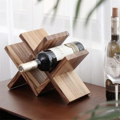 Nordic Lattice Wood Wine Storage Holder Decorative Wooden Bottle Rest Wine Rack Bar Accessories Ornament Handicraft Furnishing