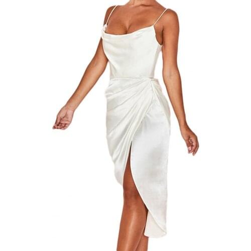 New Summer 2021 Fashion Sexy Dress Mid-length Slit Design Solid Color Women Suspender Slims Fit Dress for Summer Party Club