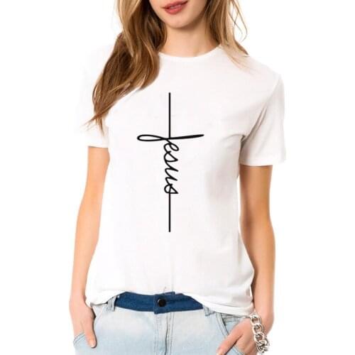 New Women Jesus Cross T-Shirt Christian Religious Tshirt Funny Graphic Tees Ladies O Neck Casual Tops Drop Ship Cotton Clothes